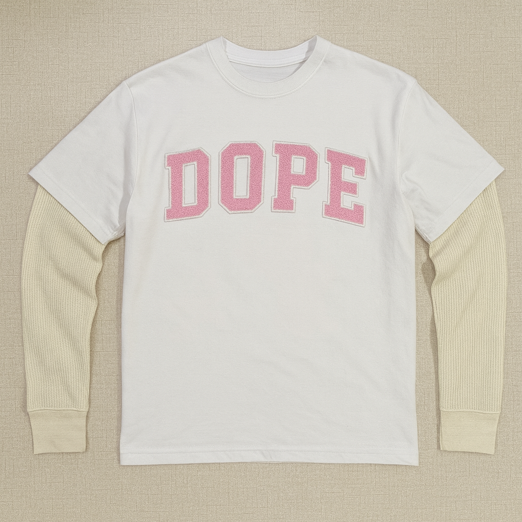 Pink "DOPE" Thermal Layered Tee (White)
