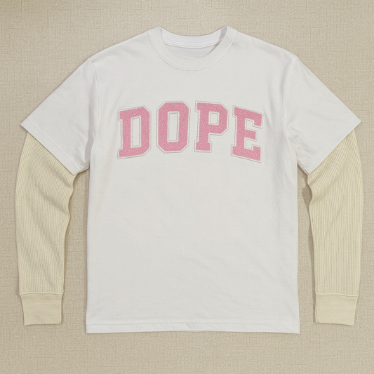 Pink "DOPE" Thermal Layered Tee (White)